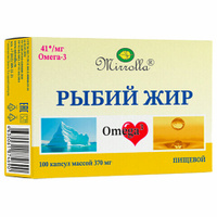 Рыбий жир пищевой 370 мг, источник ПНЖК Омега-3, капсулы 100 шт, БАД, МИРРОЛЛА, ш/к 74690, ЦБ-00031699