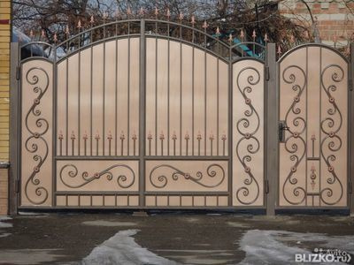 Ворота с калиткой Cвеча 10, металлические, распашные, цвет бежевый