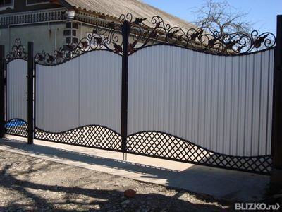 Ворота с калиткой Волна, металлические, распашные, цвет серый,ажурный узор