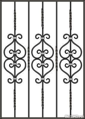 Решетка, металлическая, цвет чёрный, с кованым орнаментом посередине