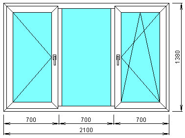 Чертеж трехстворчатого окна