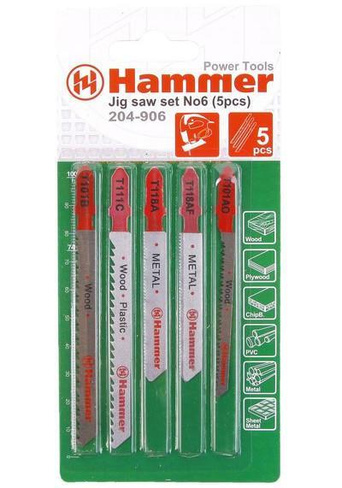 Пилки для лобзика HAMMER Flex 204-906, набор, дерево/пластик/металл