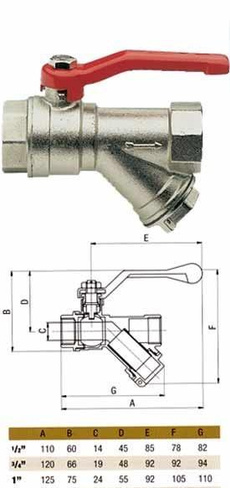 Кран шаровый 3/4 с фильтром RR375 "REMER"