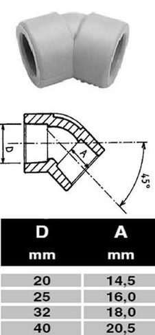 ПП Угольник D40 A45 "EK" ECOPLASTIK