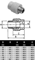 ПП Муфта D20*3/4 нар рез "EK" ECOPLASTIK