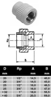 ПП Муфта D40*1 1/4 вн рез "EK" ECOPLASTIK