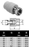 ПП Переход D20*3/4 с мет. вставкой и гайкой "EK" ECOPLASTIK