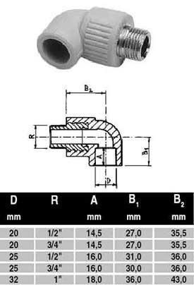 ПП Угольник D25*3/4 нар рез A90 "EK" ECOPLASTIK