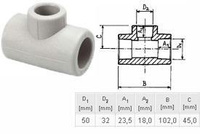 ПП Тройник 50*32*50 Переходной "EK" ECOPLASTIK