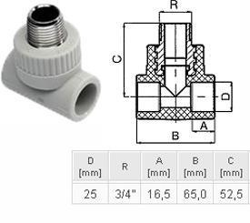 ПП Тройник D25*3/4 нар рез "EK" ECOPLASTIK