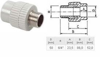 ПП Муфта D50*1 1/2 нар рез "EK" ECOPLASTIK