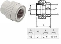 ПП Муфта D63*2 внутр рез "EK" ECOPLASTIK