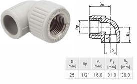 ПП Угольник D25*1/2 вн рез A90 "EK" ECOPLASTIK