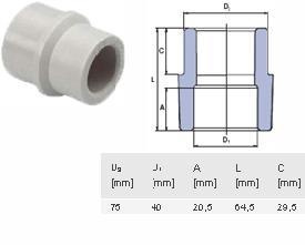 ПП Муфта D75*40 вн/нар Переходная "EK" ECOPLASTIK