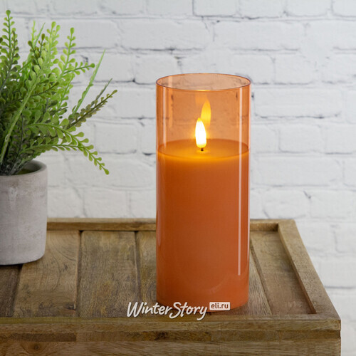 Светодиодная свеча в колбе с живым пламенем Одри: Amber 18 см, на в .