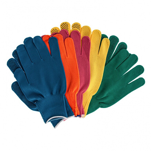 Перчатки в наборе, цвета: зеленый, розовая фуксия, желтый, синий, оранжевый, ПВХ точка, L, Россия Palisad PALISAD