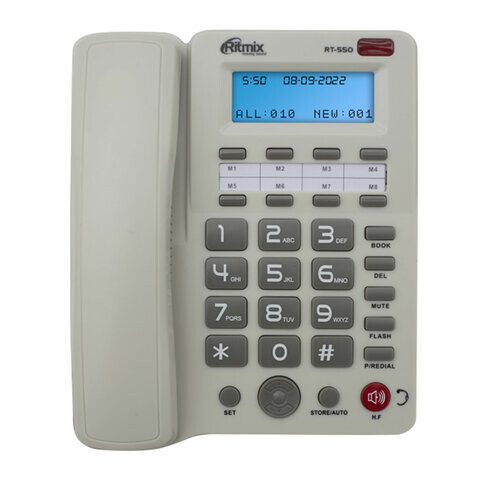 Телефон RITMIX RT-550 white АОН спикерфон память 100 номеров тональный/импульсный режим белый 80002154
