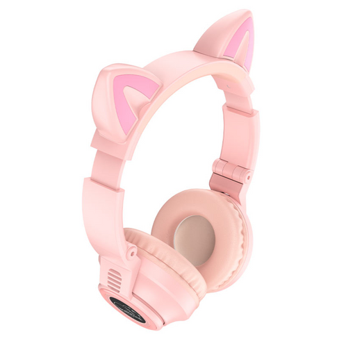 Наушники беспроводные с микрофоном Bluetooth 5.0, BO18 CAT,розовые, светящи