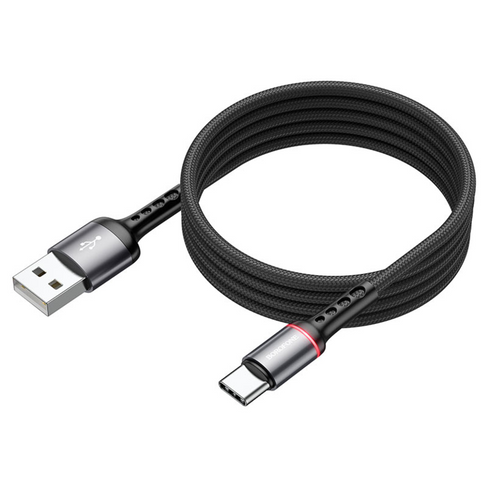 USB кабель шт.USB (A) - шт.Type-C "Borofone" BU33, 3,0А, 1,2м, с подсветкой, чёрный