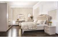 Спальня Мокко 4-створчатый шкаф кровать 1600х2000 с комодом серый камень бежевый