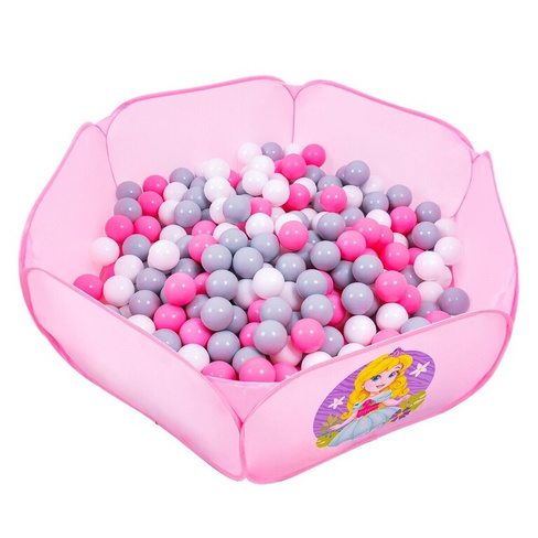 Шарики для сухого бассейна с рисунком, диаметр шара 7,5 см, набор 60 штук, цвет розовый, белый, серый Соломон