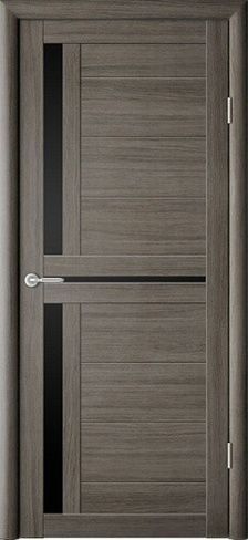 Дверь межкомнатная экошпон Кельн, серый кедр, стекло черное