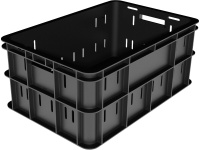 Ящик пищевой 202 размером 600х400х258 мм 3,2 кг продольная перфорация чёрный штабелируемый Тара