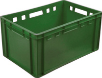 Ящик пищевой евроформат 210 размером 600х400х300 мм сплошной Е3 зеленый для мясных продуктов Тара