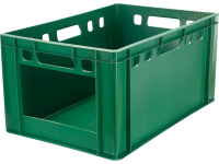 Ящик мясной 210 в пластиковый 600х400х300 сплошной с вырезом Е3 зеленый Тара