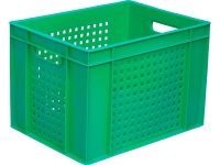 Ящик п/э пищевой 303-1 пластиковый 400х300х270 мм Фин-Пак стенки перфорированные дно сплошное зеленый Тара