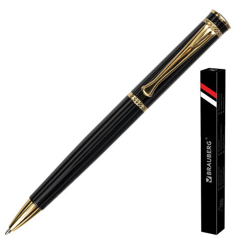 Ручка подарочная шариковая BRAUBERG Perfect Black корпус черный узел 1 мм линия письма 07 мм синяя 141416